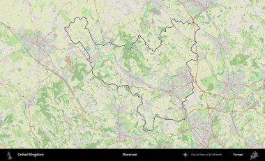Dacorum. Bir OpenStreetMap Alman stil haritasında Birleşik Krallık 'ın özetlenmiş idari alanı