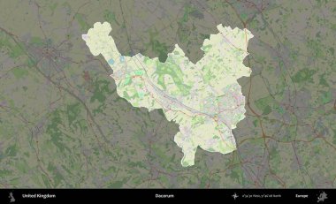 Dacorum. Birleşik Krallık 'ın idari alanı karartılmış bir OpenStreetMap tarzı Alman haritasına vurgulanmış ve özetlenmiştir