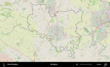 Darlington. Bir OpenStreetMap Alman stil haritasında Birleşik Krallık 'ın özetlenmiş idari alanı