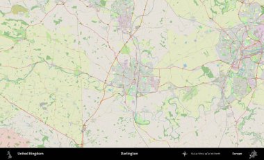 Darlington. Bir OpenStreetMap Alman stil haritası üzerinde Birleşik Krallık 'ın idari alanı