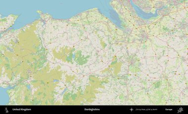 Denbighshire 'da. Bir OpenStreetMap Alman stil haritası üzerinde Birleşik Krallık 'ın idari alanı