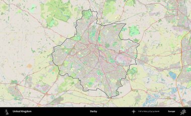 Derbi. Bir OpenStreetMap Alman stil haritasında Birleşik Krallık 'ın özetlenmiş idari alanı