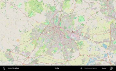 Derbi. Bir OpenStreetMap Alman stil haritası üzerinde Birleşik Krallık 'ın idari alanı