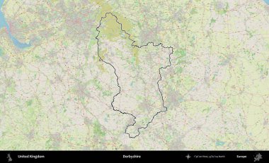 Derbyshire 'da. Bir OpenStreetMap Alman stil haritasında Birleşik Krallık 'ın özetlenmiş idari alanı