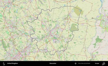 Doncaster 'da. Bir OpenStreetMap Alman stil haritasında Birleşik Krallık 'ın özetlenmiş idari alanı