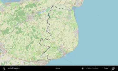 Dover. Bir OpenStreetMap Alman stil haritasında Birleşik Krallık 'ın özetlenmiş idari alanı