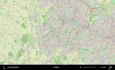 Dudley. Bir OpenStreetMap Alman stil haritası üzerinde Birleşik Krallık 'ın idari alanı