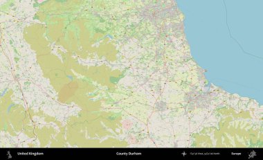 Durham ilçesi. Bir OpenStreetMap Alman stil haritası üzerinde Birleşik Krallık 'ın idari alanı