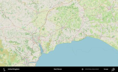 Doğu Devon. Bir OpenStreetMap Alman stil haritası üzerinde Birleşik Krallık 'ın idari alanı