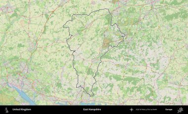 Doğu Hampshire. Bir OpenStreetMap Alman stil haritasında Birleşik Krallık 'ın özetlenmiş idari alanı