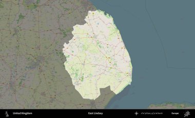 Doğu Lindsey. Birleşik Krallık 'ın idari alanı karartılmış bir OpenStreetMap tarzı Alman haritasına vurgulanmış ve özetlenmiştir