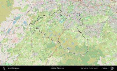 Doğu Renfrewshire. Bir OpenStreetMap Alman stil haritasında Birleşik Krallık 'ın özetlenmiş idari alanı