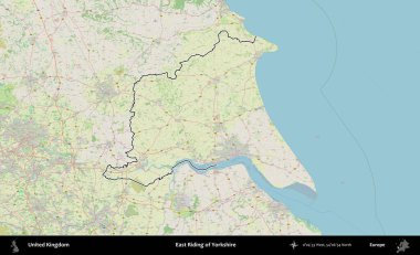 Yorkshire 'ın Doğu Biniciliği. Bir OpenStreetMap Alman stil haritasında Birleşik Krallık 'ın özetlenmiş idari alanı