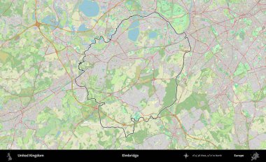 Elmbridge 'de. Bir OpenStreetMap Alman stil haritasında Birleşik Krallık 'ın özetlenmiş idari alanı