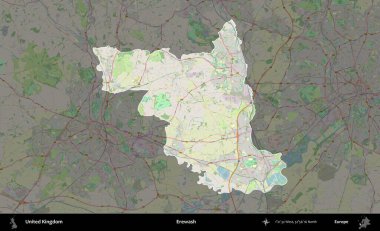 Yıkama. Birleşik Krallık 'ın idari alanı karartılmış bir OpenStreetMap tarzı Alman haritasına vurgulanmış ve özetlenmiştir