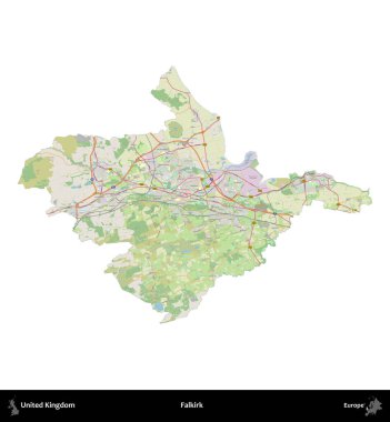 Falkirk. Birleşik Krallık 'ın idari alanı bir OpenStreetMap Alman stili haritasında beyazda izole edildi