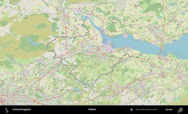 Falkirk. Bir OpenStreetMap Alman stil haritasında Birleşik Krallık 'ın özetlenmiş idari alanı