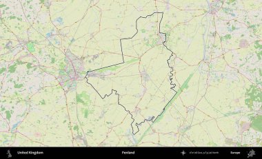 Fenland. Bir OpenStreetMap Alman stil haritasında Birleşik Krallık 'ın özetlenmiş idari alanı
