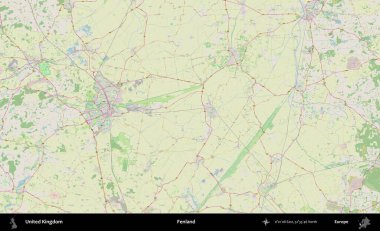 Fenland. Bir OpenStreetMap Alman stil haritası üzerinde Birleşik Krallık 'ın idari alanı