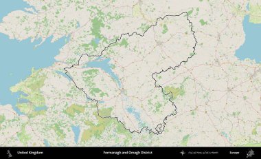 Fermanagh ve Omagh Bölgesi. Bir OpenStreetMap Alman stil haritasında Birleşik Krallık 'ın özetlenmiş idari alanı