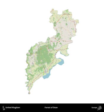 Dean Ormanı. Birleşik Krallık 'ın idari alanı bir OpenStreetMap Alman stili haritasında beyazda izole edildi