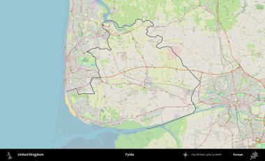 Fylde. Bir OpenStreetMap Alman stil haritasında Birleşik Krallık 'ın özetlenmiş idari alanı