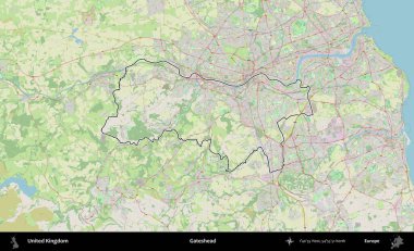 Kapıbaşı. Bir OpenStreetMap Alman stil haritasında Birleşik Krallık 'ın özetlenmiş idari alanı