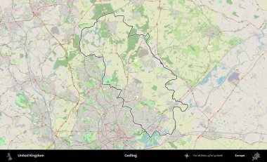 Gedling. Bir OpenStreetMap Alman stil haritasında Birleşik Krallık 'ın özetlenmiş idari alanı