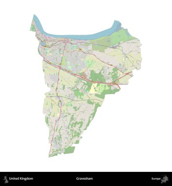 Gravesham. Birleşik Krallık 'ın idari alanı bir OpenStreetMap Alman stili haritasında beyazda izole edildi