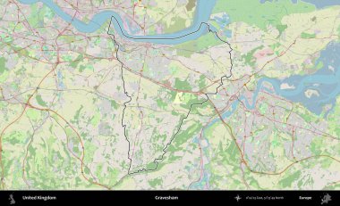 Gravesham. Bir OpenStreetMap Alman stil haritasında Birleşik Krallık 'ın özetlenmiş idari alanı