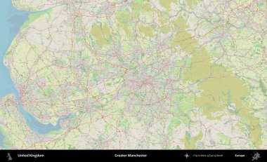 Daha büyük Manchester. Bir OpenStreetMap Alman stil haritası üzerinde Birleşik Krallık 'ın idari alanı