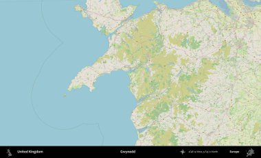 Gwynedd. Bir OpenStreetMap Alman stil haritası üzerinde Birleşik Krallık 'ın idari alanı
