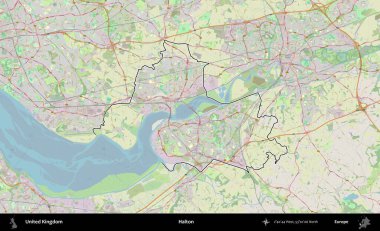 Halton. Bir OpenStreetMap Alman stil haritasında Birleşik Krallık 'ın özetlenmiş idari alanı