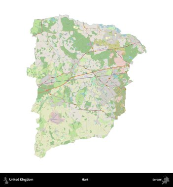 - Hart. Birleşik Krallık 'ın idari alanı bir OpenStreetMap Alman stili haritasında beyazda izole edildi
