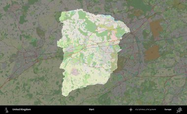 - Hart. Birleşik Krallık 'ın idari alanı karartılmış bir OpenStreetMap tarzı Alman haritasına vurgulanmış ve özetlenmiştir
