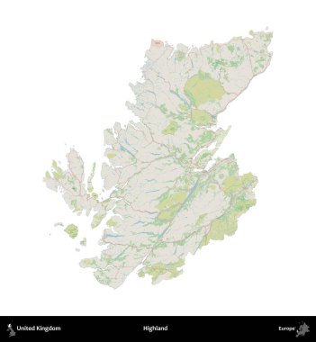 İskoçya. Birleşik Krallık 'ın idari alanı bir OpenStreetMap Alman stili haritasında beyazda izole edildi