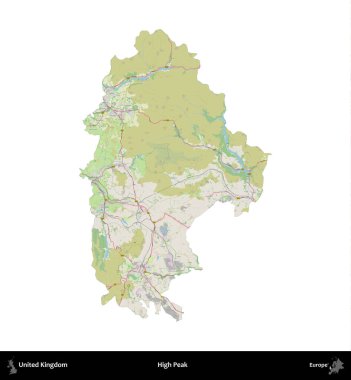 Yüksek Tepe. Birleşik Krallık 'ın idari alanı bir OpenStreetMap Alman stili haritasında beyazda izole edildi
