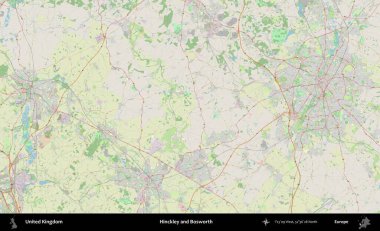 Hinckley ve Bosworth. Bir OpenStreetMap Alman stil haritası üzerinde Birleşik Krallık 'ın idari alanı