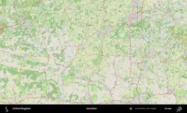 Horsham. Bir OpenStreetMap Alman stil haritası üzerinde Birleşik Krallık 'ın idari alanı