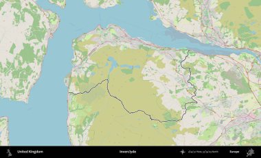 Inverclyde. Bir OpenStreetMap Alman stil haritasında Birleşik Krallık 'ın özetlenmiş idari alanı