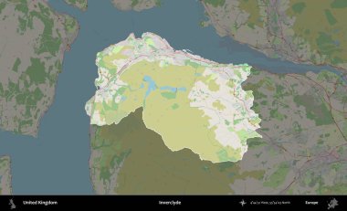 Inverclyde. Birleşik Krallık 'ın idari alanı karartılmış bir OpenStreetMap tarzı Alman haritasına vurgulanmış ve özetlenmiştir