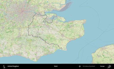 Kent. Bir OpenStreetMap Alman stil haritasında Birleşik Krallık 'ın özetlenmiş idari alanı
