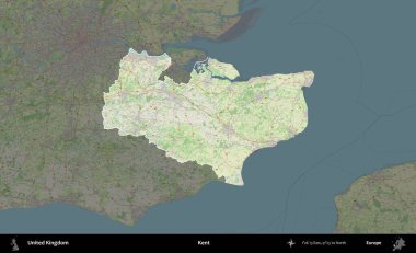 Kent. Birleşik Krallık 'ın idari alanı karartılmış bir OpenStreetMap tarzı Alman haritasına vurgulanmış ve özetlenmiştir