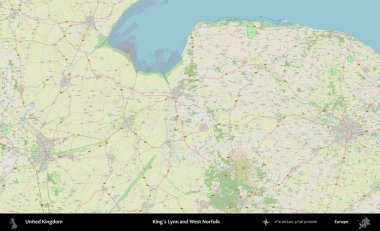 King 's Lynn ve West Norfolk. Bir OpenStreetMap Alman stil haritası üzerinde Birleşik Krallık 'ın idari alanı