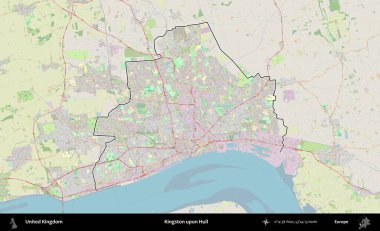Kingston Hull 'da. Bir OpenStreetMap Alman stil haritasında Birleşik Krallık 'ın özetlenmiş idari alanı
