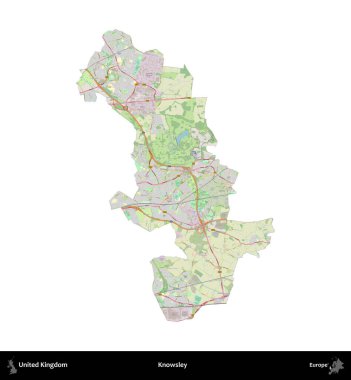 Knowsley. Birleşik Krallık 'ın idari alanı bir OpenStreetMap Alman stili haritasında beyazda izole edildi