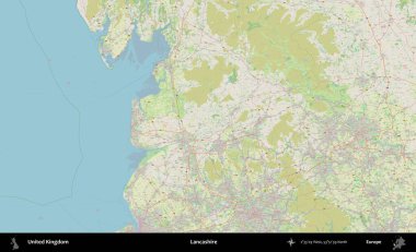 Lancashire. Bir OpenStreetMap Alman stil haritası üzerinde Birleşik Krallık 'ın idari alanı
