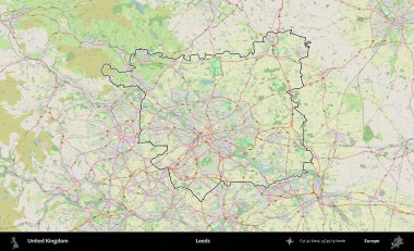 Leeds. Bir OpenStreetMap Alman stil haritasında Birleşik Krallık 'ın özetlenmiş idari alanı