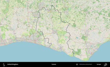 Lewes. Bir OpenStreetMap Alman stil haritasında Birleşik Krallık 'ın özetlenmiş idari alanı
