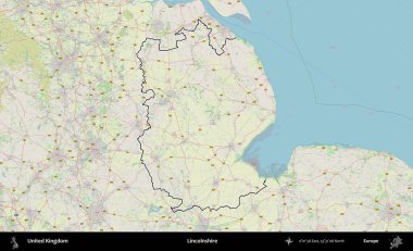 Hughnshire 'da. Bir OpenStreetMap Alman stil haritasında Birleşik Krallık 'ın özetlenmiş idari alanı